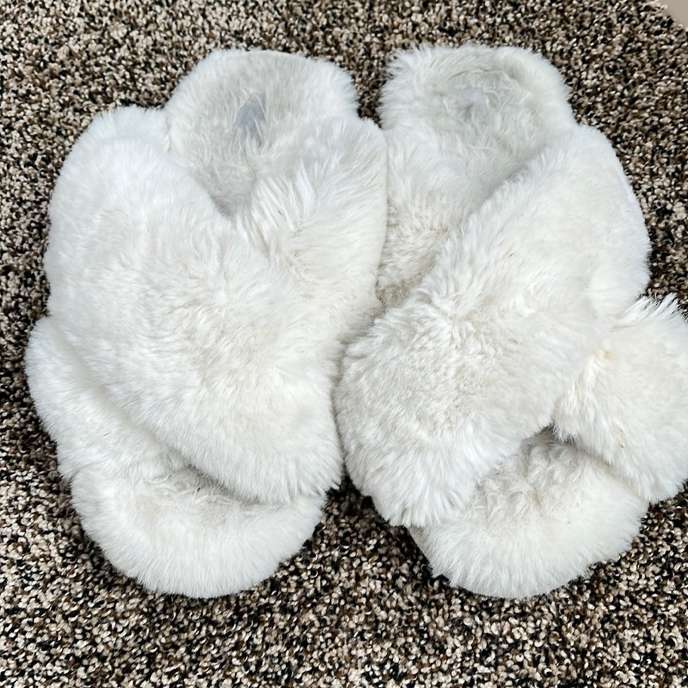 Target Stars Above Furry Crisscross Slipper, worn